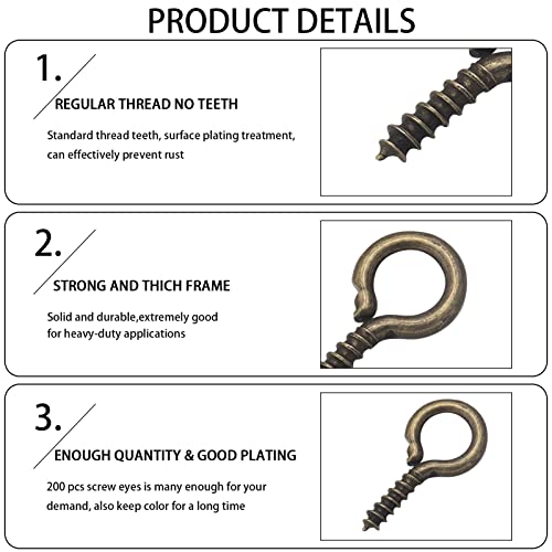 Linsoir Beads 0.55inch/7X14mm Screw Eye Pins for Jewelry Making Eyepins Hook Eyelets Screw Threaded Gold Tone Clasps Hooks for DIY Jewelry Making 200 pcs/lot - Image 3