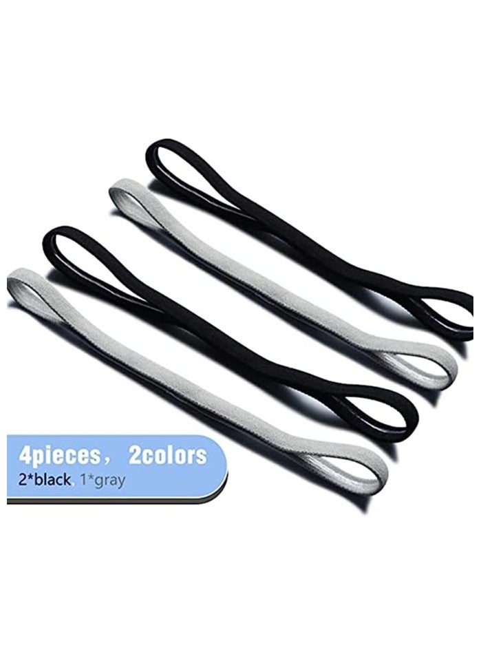 Loquat Head Band Elastic 4 Pieces Thick Non-Slip Elastic Sport Headbands Hair Headbands for Women and Men (Black, Grey) - Image 3