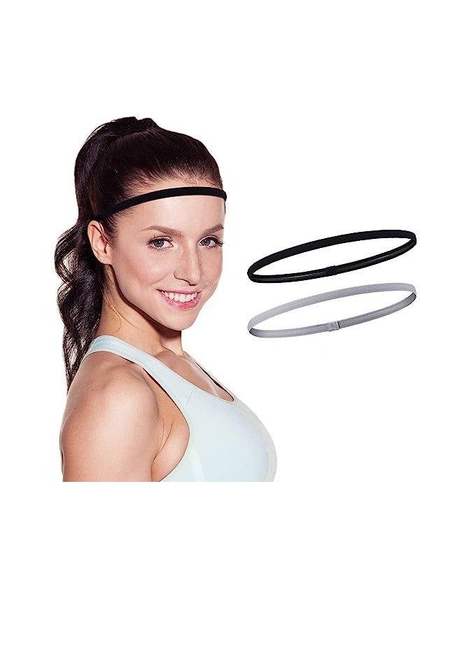 Loquat Head Band Elastic 4 Pieces Thick Non-Slip Elastic Sport Headbands Hair Headbands for Women and Men (Black, Grey) - Image 1