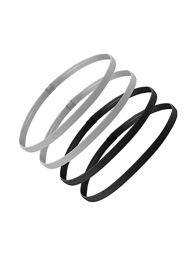 Loquat Head Band Elastic 4 Pieces Thick Non-Slip Elastic Sport Headbands Hair Headbands for Women and Men (Black, Grey) - Image 2