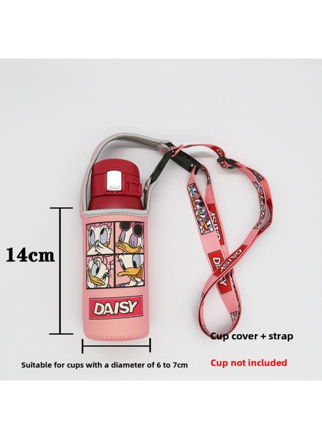 Universal Crossbody Strap Glass Cup Water Bottle Protective Sleeve Insulated Cover Anti-scalding Anti-fall Heat Insulation Bag-Color:Small Daisy Powder ]-Capacity:501-600ml - Image 1