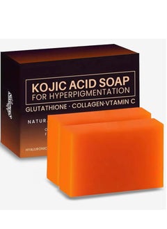 LAXDAMRE Kojic Acid Dark Spot Remover Soap Bars with Original Japanese Formula, Vitamin E, Retinol, Collagen, Hyaluronic Acid & Shea Butter for Even & Brighter Skin Tone, Face & Body (2 Pack, Orange)