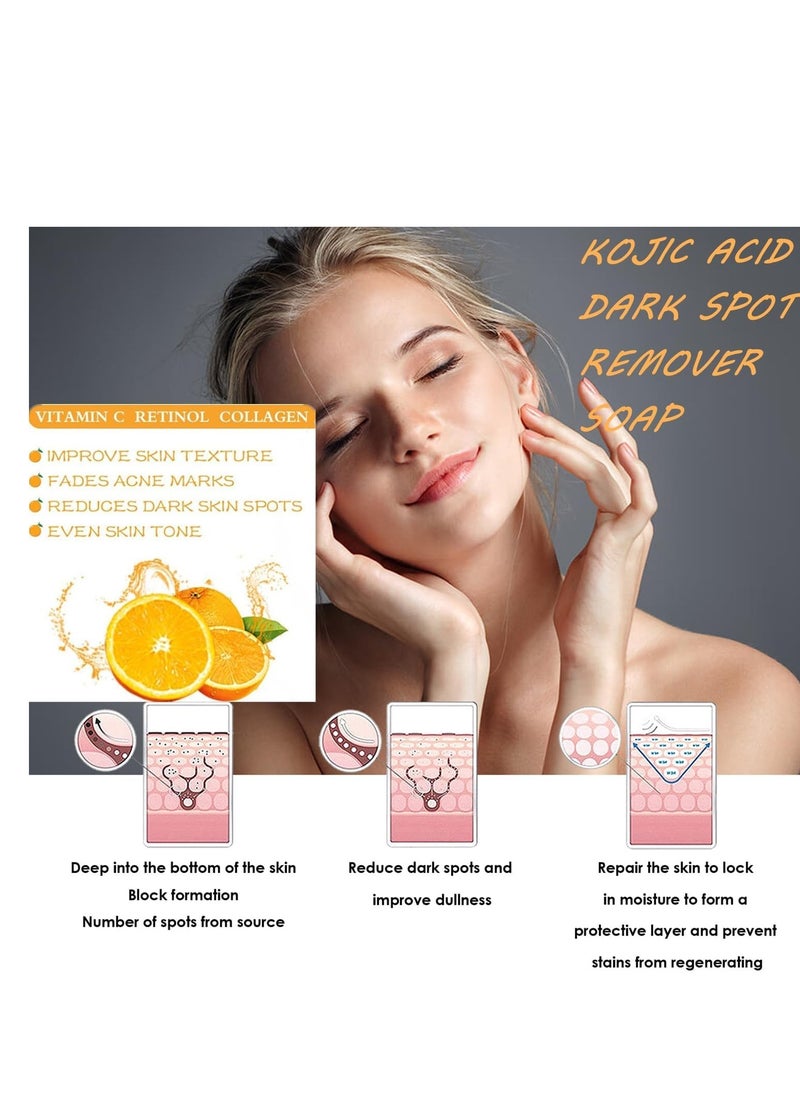 KOJIC ACID - LAXDAMRE Kojic Acid Dark Spot Remover Soap Bars with Original Japanese Formula, Vitamin E, Retinol, Collagen, Hyaluronic Acid & Shea Butter for Even & Brighter Skin Tone, Face & Body (2 Pack, Orange) - Image 1
