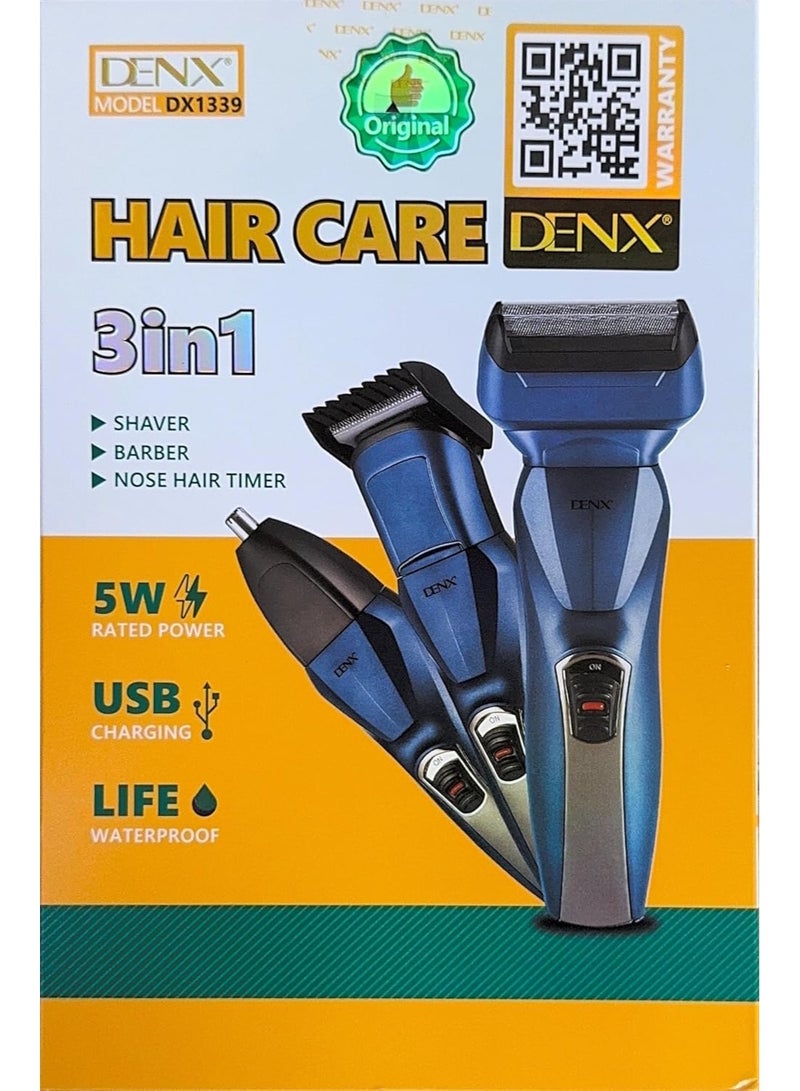 Denx Dinx 3-in-1 Hair Trimmer for Men, Beard Trimmer, Nose, Face and Body Hair Trimmer, Waterproof Cordless Electric Shaver with USB Charging, Hair Clipper, 60 Minutes Run Time, DX1339 - Image 2