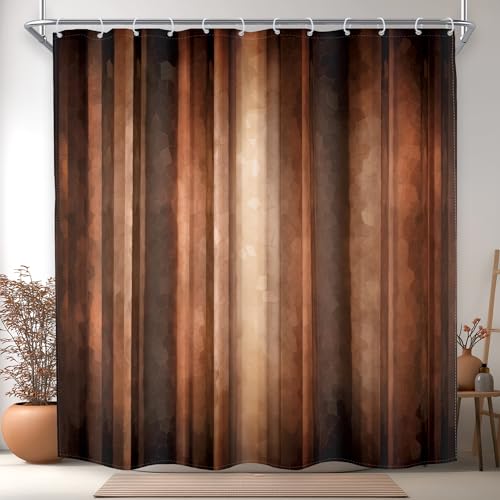 MESHELLY Rustic Brown Striped Shower Curtain 72Wx72H, Abstract Ombre Design in Earth Tones (Rust, Tan, Clay, Bronze),Vintage Modern Farmhouse Bathroom Decor with 12 Hooks - Image 1