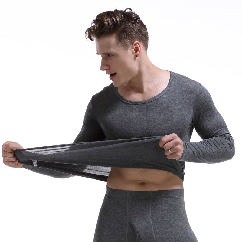 Modal Mens Autumn Clothes Thin Base Top Large Size Long Sleeve Round Neck Basic Thermal Underwear Cotton Sweater Sweater Black
