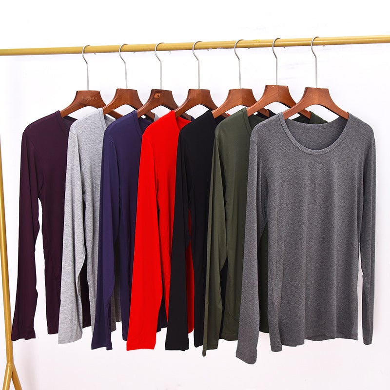 Modal Mens Autumn Clothes Thin Base Top Large Size Long Sleeve Round Neck Basic Thermal Underwear Cotton Sweater Sweater Black