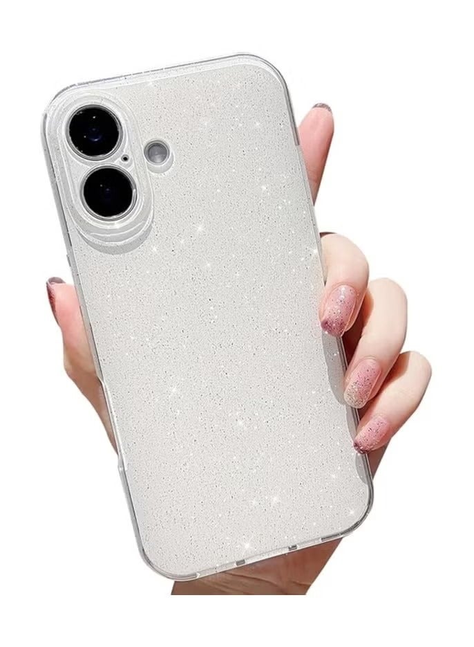 Compatible with iPhone 16 Plus Case,Cute Aesthetic Bling Glitter Thin Slim Shockproof Soft TPU Sparkly Shiny Girly Cover for Women Girl for iPhone 16 Plus Case 6.7 inch-White - Image 1