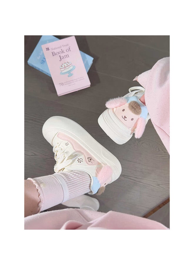 Humanity Renben Cute Pug Dog Big Head Shoes For Women, New Style Bread Shoes, Breathable Women's Shoes, Versatile White Sneakers, Pink, Size 37 - Image 1