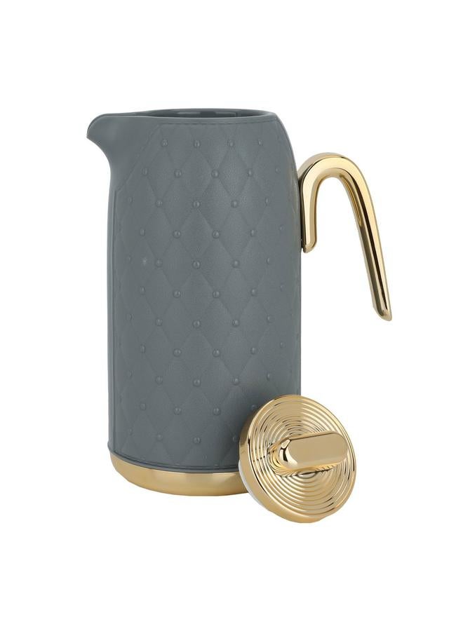 تايمليس ترمس بلاستيك من الخيزران بسعة 1 لتر ومقبض باللون الرمادي الداكن الذهبي - Image 3