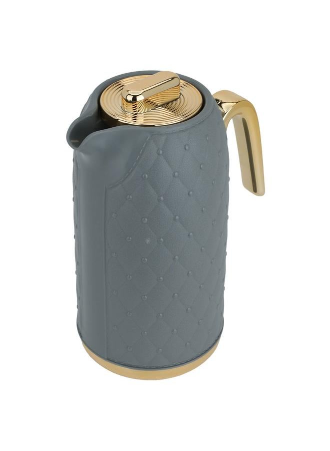 تايمليس ترمس بلاستيك من الخيزران بسعة 1 لتر ومقبض باللون الرمادي الداكن الذهبي - Image 2