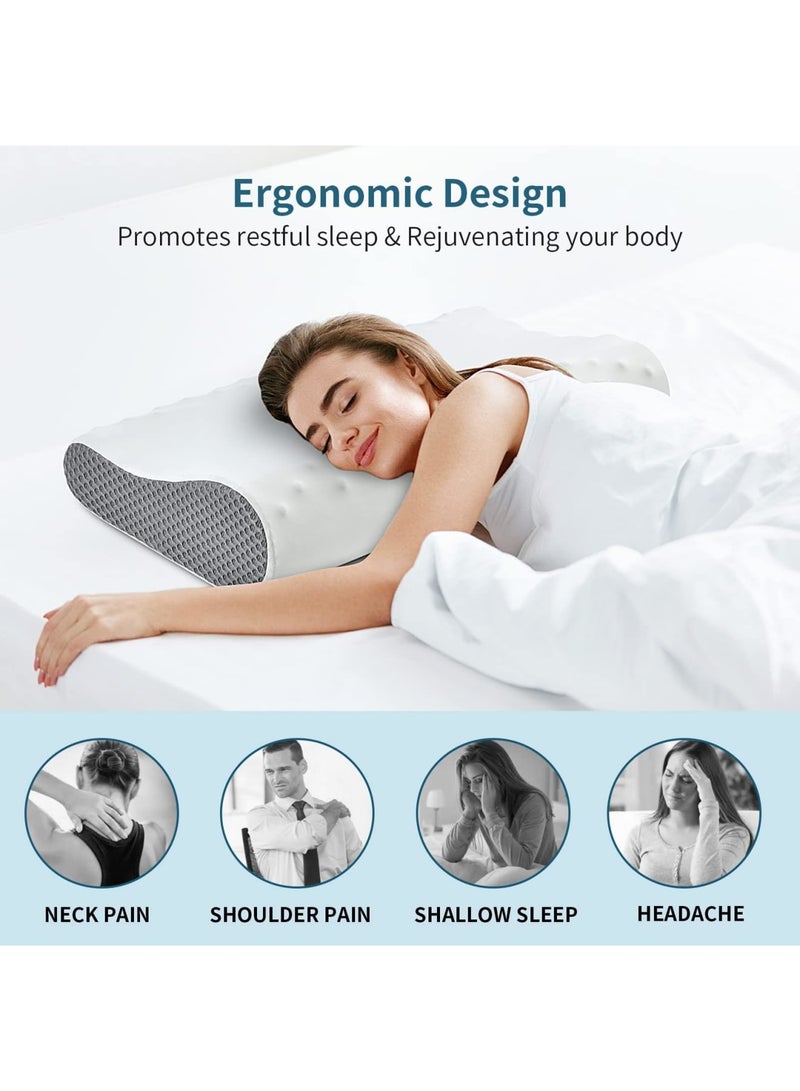 SYOSI Memory Foam Neck Pillow for Sleeping, Cooling Pillow, Contour Pillows for Neck and Shoulder Pain Relief, Ergonomic Orthopedic Cervical Pillow for Side Back Stomach Sleepers, 2 Height Options - Image 3