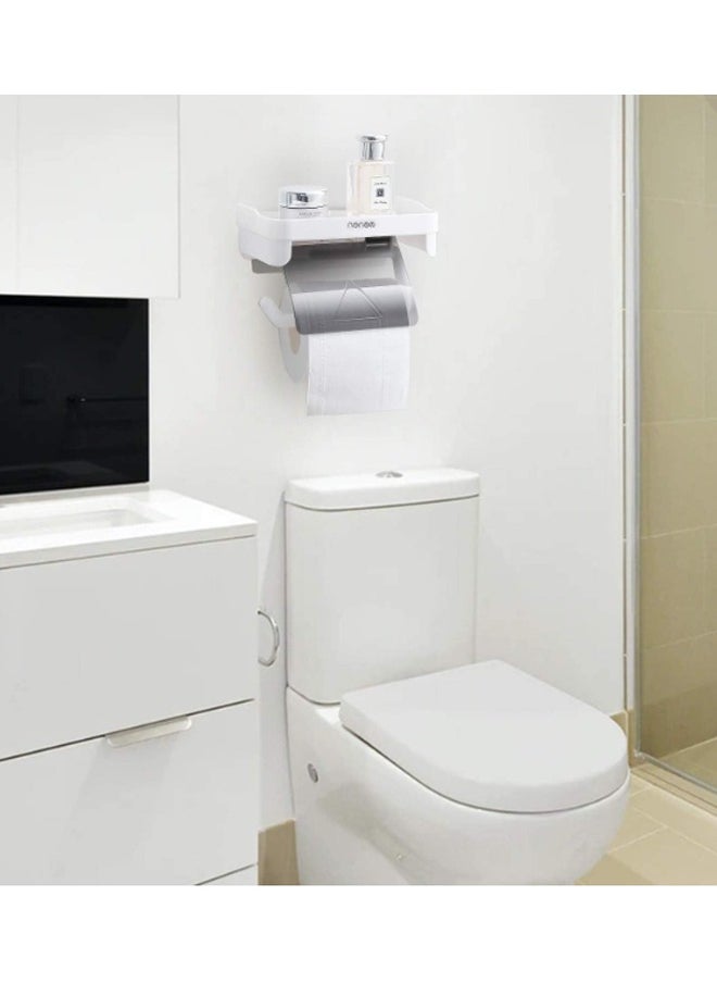 Toilet Paper Holder Wall Mount Tissue Paper Roll Holder with Shelf Storage Organizer for Washroom, Bathroom