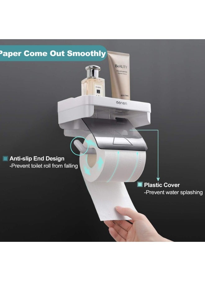 Toilet Paper Holder Wall Mount Tissue Paper Roll Holder with Shelf Storage Organizer for Washroom, Bathroom