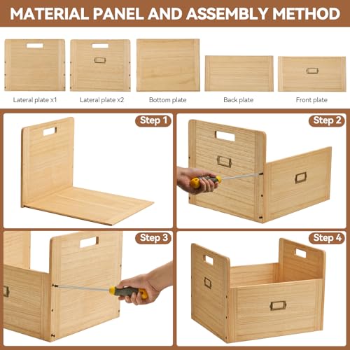 KIRIGEN Wooden Vinyl Record Storage Box Storage Crate Box for LP Hold Up to 80 Records Natural CDH-NA - Image 4