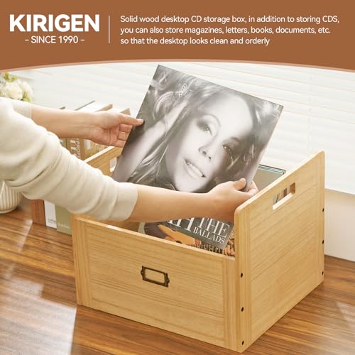 KIRIGEN Wooden Vinyl Record Storage Box Storage Crate Box for LP Hold Up to 80 Records Natural CDH-NA - Image 3