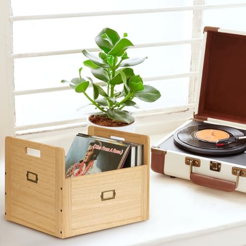 KIRIGEN Wooden Vinyl Record Storage Box Storage Crate Box for LP Hold Up to 80 Records Natural CDH-NA - Image 5