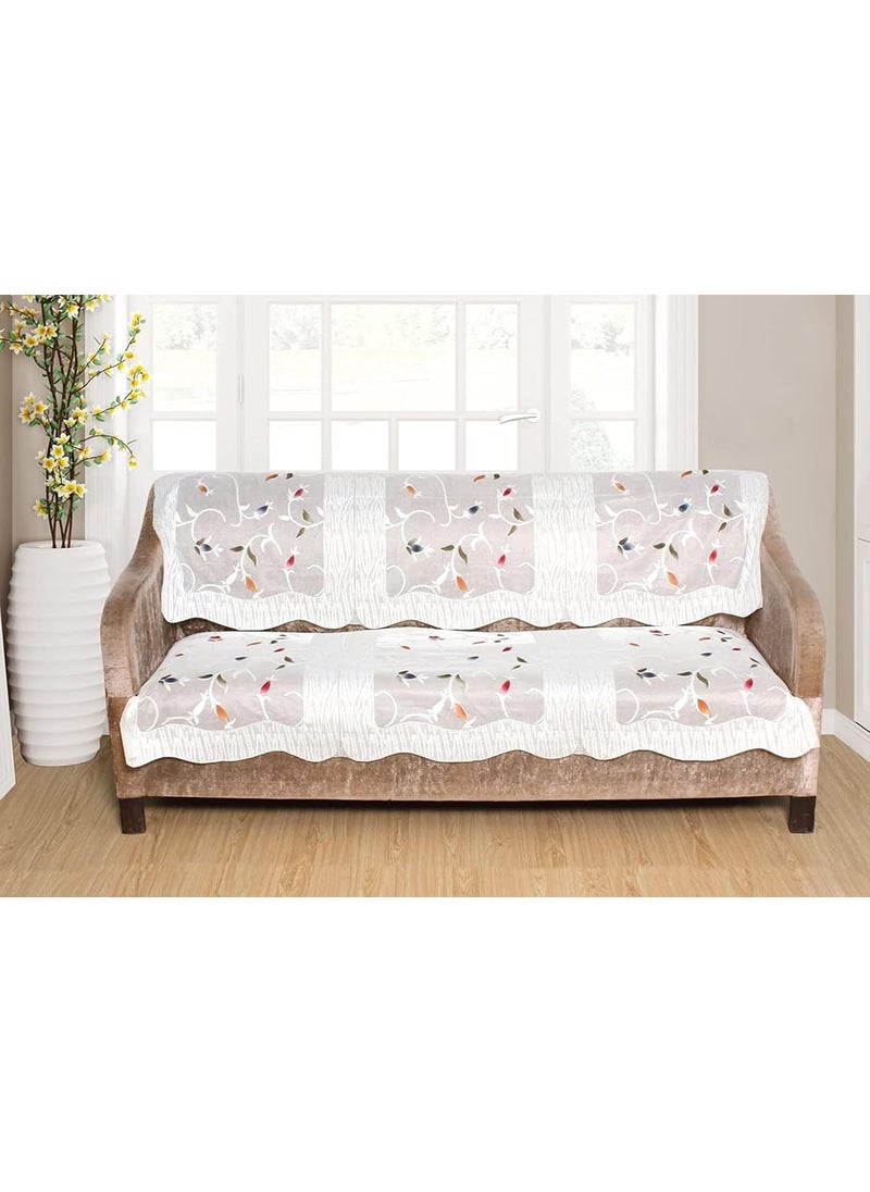 HOMECROWN HOMECROWN Net Fabric Floral Pattern French Lace 3 Seater Sofa Set Cover Beautiful Polyester and Cotton Blended Three Seated Sofa Cover for 3 Seater Sofa White 69 x 178 cm  - Image 1