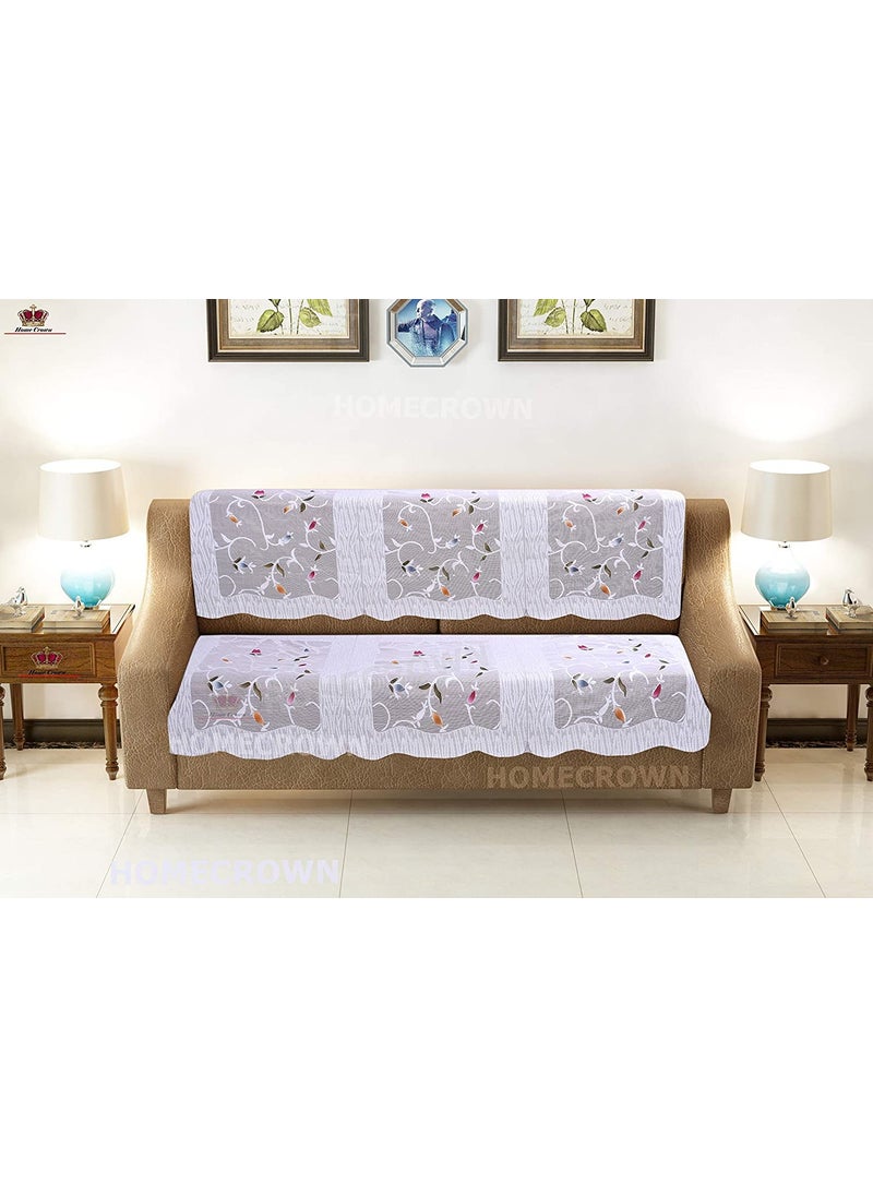 HOMECROWN HOMECROWN Net Fabric Floral Pattern French Lace 3 Seater Sofa Set Cover Beautiful Polyester and Cotton Blended Three Seated Sofa Cover for 3 Seater Sofa White 69 x 178 cm  - Image 3