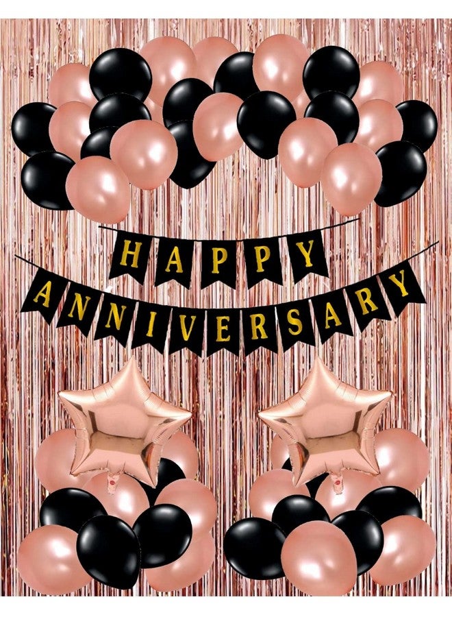 هونج كونج بالونز مجموعة مكونة من 34 قطعة من مجموعة ديكور لافتة الذكرى السنوية السعيدة مع ستائر بالونات معدنية وبالونات من رقائق معدنية لتزيين الذكرى السنوية - Image 1