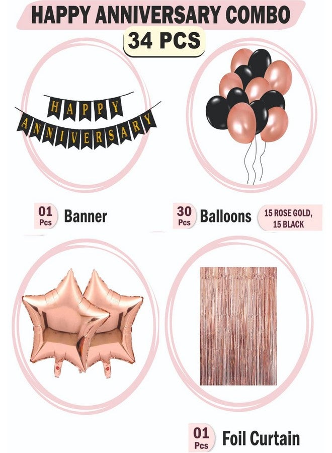 هونج كونج بالونز مجموعة مكونة من 34 قطعة من مجموعة ديكور لافتة الذكرى السنوية السعيدة مع ستائر بالونات معدنية وبالونات من رقائق معدنية لتزيين الذكرى السنوية - Image 2