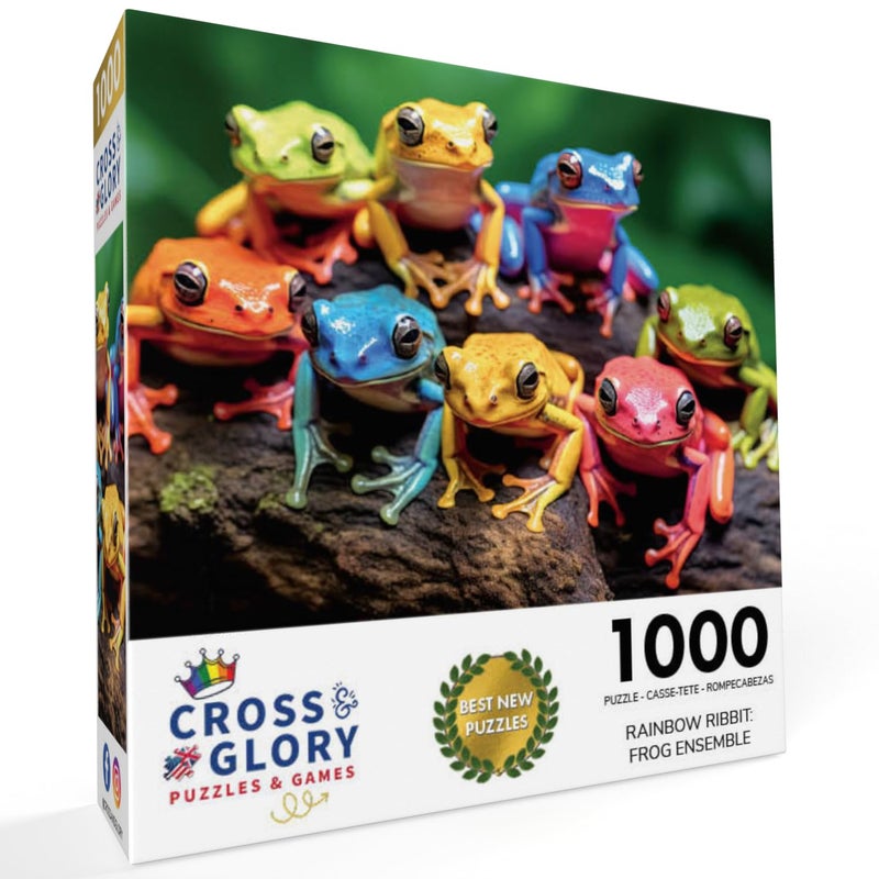 Cross & Glory - Rainbow Ribbit: Frog Ensemble - 1000 Piece Jigsaw Puzzle for Adults | Vibrant Puzzle | Premium Quality | Unique Artwork - Image 2