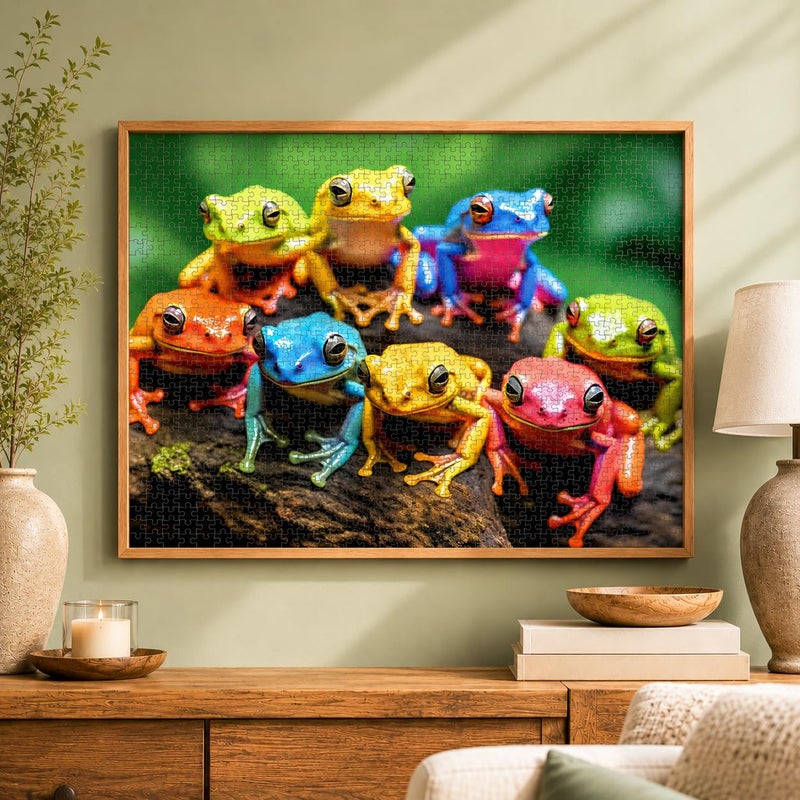 Cross & Glory - Rainbow Ribbit: Frog Ensemble - 1000 Piece Jigsaw Puzzle for Adults | Vibrant Puzzle | Premium Quality | Unique Artwork - Image 3