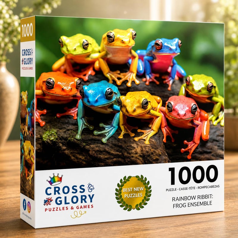 Cross & Glory - Rainbow Ribbit: Frog Ensemble - 1000 Piece Jigsaw Puzzle for Adults | Vibrant Puzzle | Premium Quality | Unique Artwork - Image 2