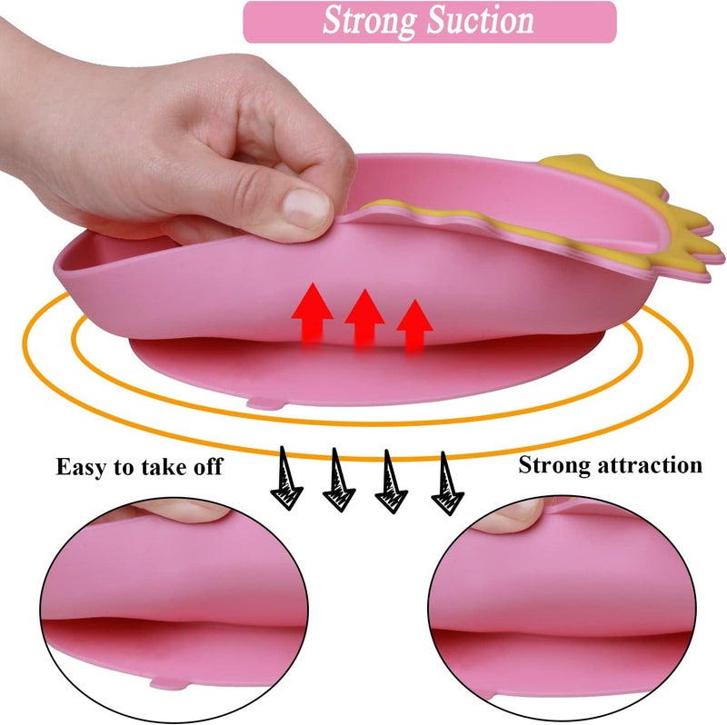 NICINGU Silicone Suction Plates for Baby Toddler with Spoon Fork set Divided Dinosaurs Plates Self Feeding Training Baby Dinner Plate-Pink Dinosaurs Plate Set - Image 3