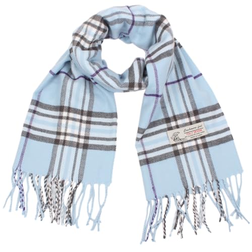 TZ Promise Plaid Cashmere Feel Classic Soft Luxurious Winter Scarf For Men Women (Baby Blue) - Image 1