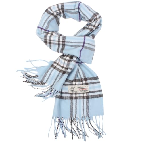 TZ Promise Plaid Cashmere Feel Classic Soft Luxurious Winter Scarf For Men Women (Baby Blue) - Image 2