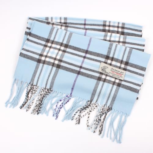 TZ Promise Plaid Cashmere Feel Classic Soft Luxurious Winter Scarf For Men Women (Baby Blue) - Image 3