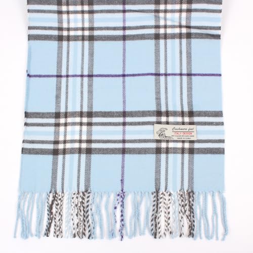 TZ Promise Plaid Cashmere Feel Classic Soft Luxurious Winter Scarf For Men Women (Baby Blue) - Image 4