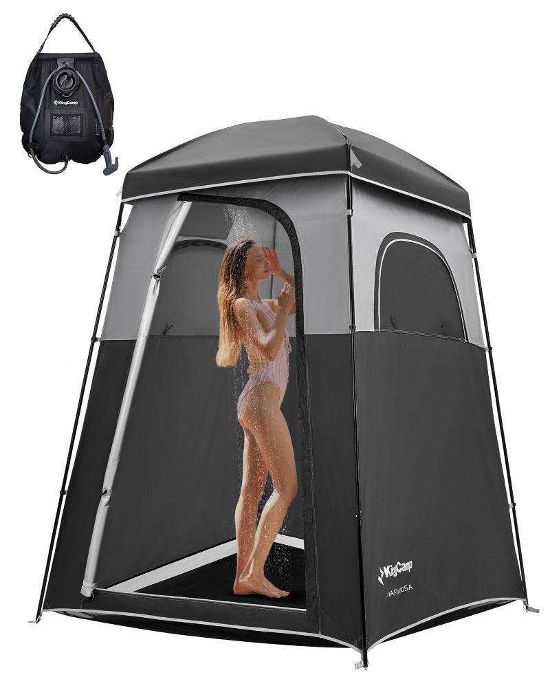 KingCamp Camping Shower Tent Portable Outdoor Privacy Toilet Changing Tent Windproof Waterproof Easy Setup 1 or 2 Room Shelter with Shower Bag for Camping Hiking Beach