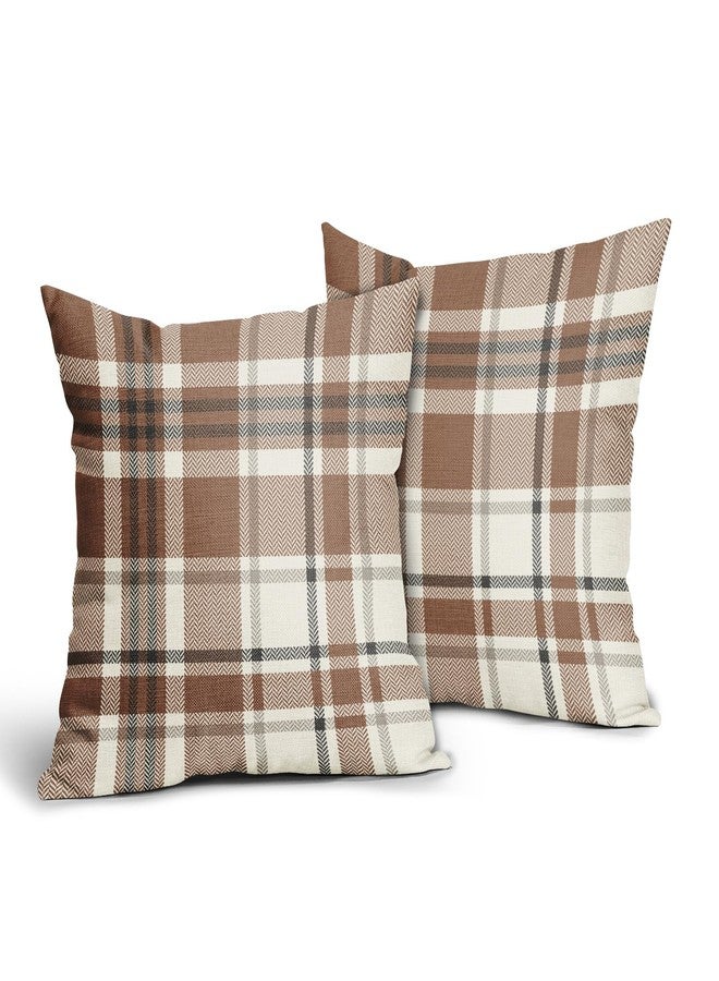 Aytipun Brown Buffalo Plaid Pillow Covers 18x18 Set of 2 Checkered Tartan Decorative Pillowcases Christmas Holiday Seasonal Outdoor Neutral Rustic Farmhouse Throw Cushion Case Decor for Couch Sofa Bed - Image 2