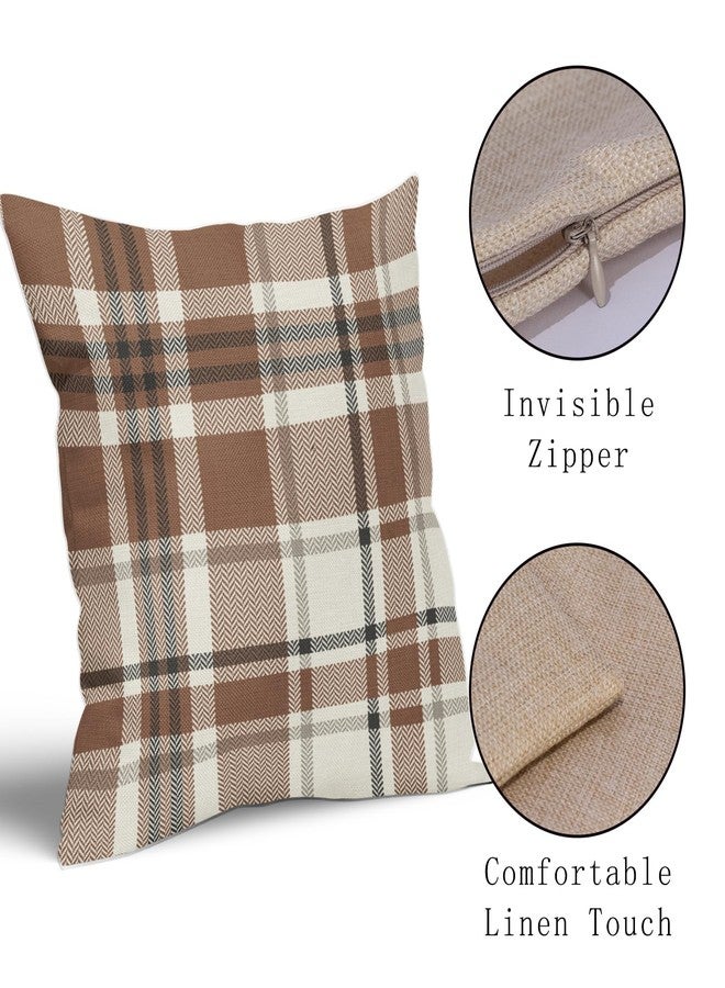 Aytipun Brown Buffalo Plaid Pillow Covers 18x18 Set of 2 Checkered Tartan Decorative Pillowcases Christmas Holiday Seasonal Outdoor Neutral Rustic Farmhouse Throw Cushion Case Decor for Couch Sofa Bed - Image 4