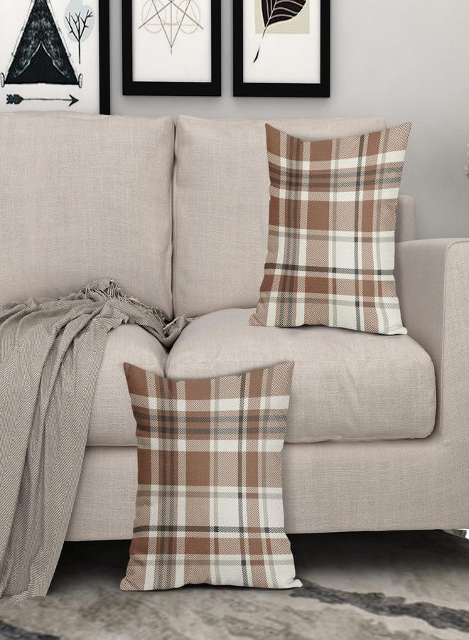 Aytipun Brown Buffalo Plaid Pillow Covers 18x18 Set of 2 Checkered Tartan Decorative Pillowcases Christmas Holiday Seasonal Outdoor Neutral Rustic Farmhouse Throw Cushion Case Decor for Couch Sofa Bed - Image 3
