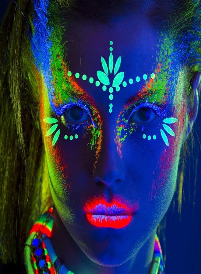 Much Hotter Face Gems Stickers, Glow In The Dark Face Jewels Glitter Stickers Temporary Tattoos Eyes Body Paint Gems For Black Light Neon Uv Music Festival Rave Accessories Concert Graduation Party Makeup - Image 4