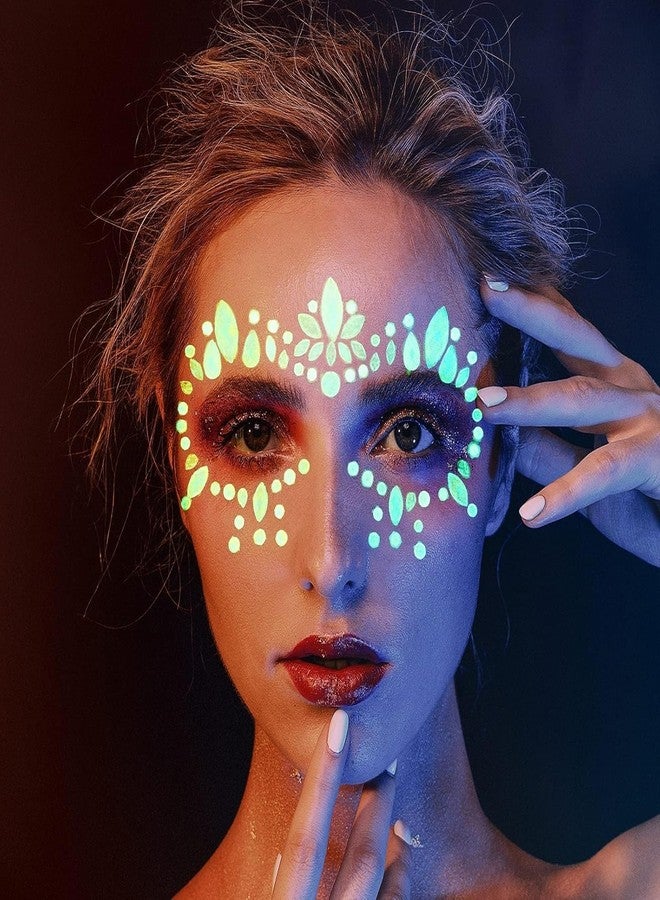 Much Hotter Face Gems Stickers, Glow In The Dark Face Jewels Glitter Stickers Temporary Tattoos Eyes Body Paint Gems For Black Light Neon Uv Music Festival Rave Accessories Concert Graduation Party Makeup - Image 3