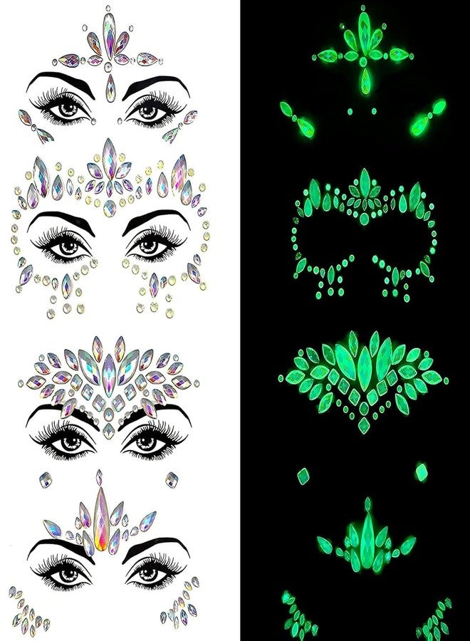Much Hotter Face Gems Stickers, Glow In The Dark Face Jewels Glitter Stickers Temporary Tattoos Eyes Body Paint Gems For Black Light Neon Uv Music Festival Rave Accessories Concert Graduation Party Makeup - Image 1