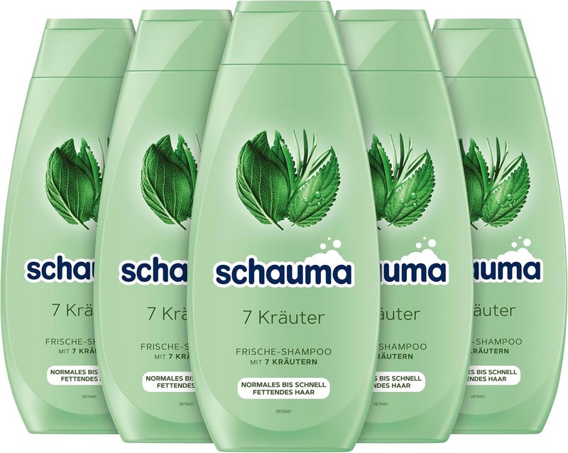 Schauma 5x400ml SHAMPOO 7 Herbs Normal to Oily Hair Fresh Shampoo for Hair Colour Cleanser Unisex Light Freshness Shine 2000 milliliters