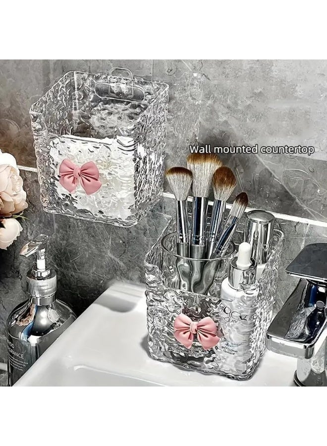 Acrylic Toothbrush and Tissue Organizer with Elegant Wave Design – Wall Mounted No Drilling Storage Rack for Bathroom, Bedroom and Vanity – Multi Functional Makeup Brush Holder and Cosmetic Organizer Shelf for Home Decor and Office Accessories - Image 1