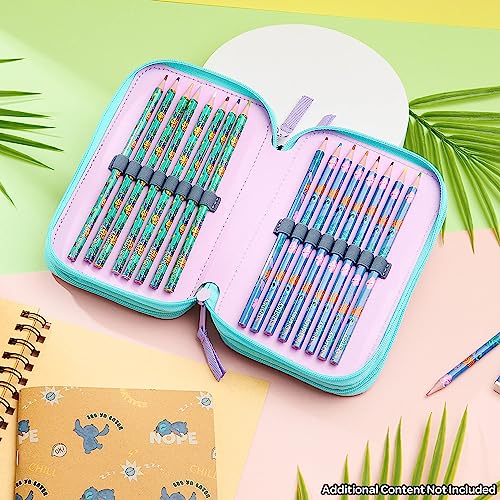 Disney Stitch Filled Pencil Case with Colored Pencils Markers Gifts for Girls Kids Stationery School Art Supplies Pouch Holder Organizer Multi Stitch Triple Zip - Image 3