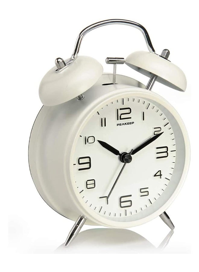 DUNISO 4-inch Dual-bell Alarm Clock for Deep Sleepers, No-tick Nighttime Backlight Battery Powered, Powerful Wake-up (White) - Image 1