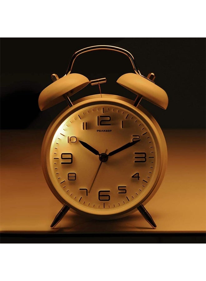 DUNISO 4-inch Dual-bell Alarm Clock for Deep Sleepers, No-tick Nighttime Backlight Battery Powered, Powerful Wake-up (White) - Image 5