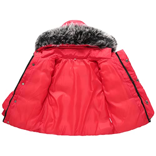 YAGATA Toddler Coat Thicken Fur Collar Hoodie Down Toddler Jacket Warm Toddler Winter Puffer Jacket Red 1-2T 90 - Image 3