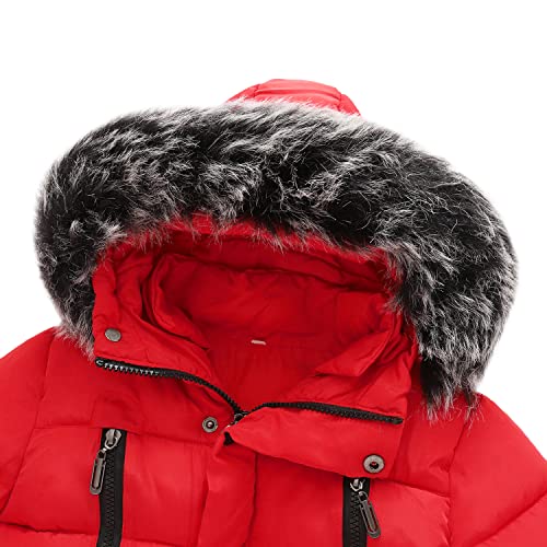 YAGATA Toddler Coat Thicken Fur Collar Hoodie Down Toddler Jacket Warm Toddler Winter Puffer Jacket Red 1-2T 90 - Image 4