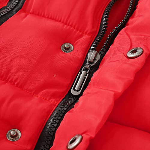 YAGATA Toddler Coat Thicken Fur Collar Hoodie Down Toddler Jacket Warm Toddler Winter Puffer Jacket Red 1-2T 90 - Image 5