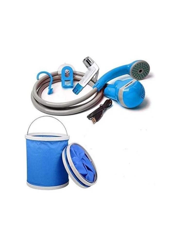 Toby's Portable Outdoor Shower Kit, Portable Shower USB Rechargeable Water Pump for Outdoor Camping Backpacking Hiking Travel Beach Dog Flowering Plants Blue  - Image 1