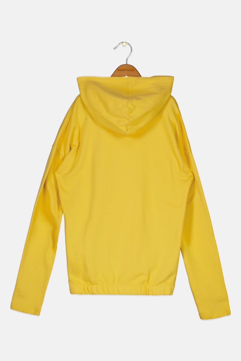 Cool Club Kids Girl Embroidered Hooded Sweatshirt, Yellow - Image 2
